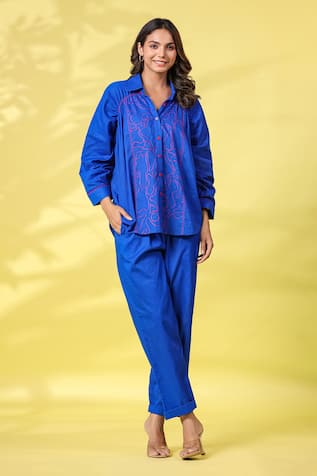 k-anshika Resham Thread Embroidered Shirt & Pant Set 