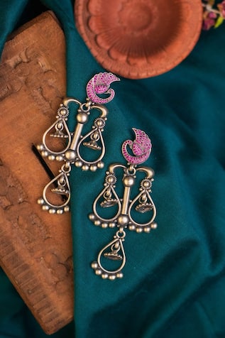 Temple Tear Drop Carved Earrings 