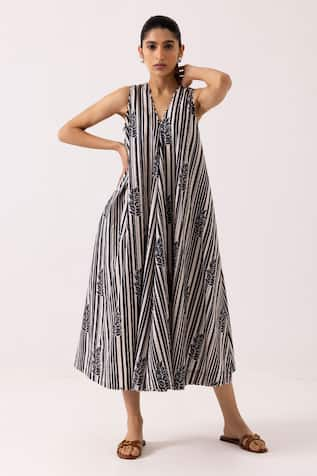 Label Shreya Sharma Stripe Print A-Line Dress 