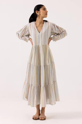 Label Shreya Sharma Stripe Print Midi Dress 