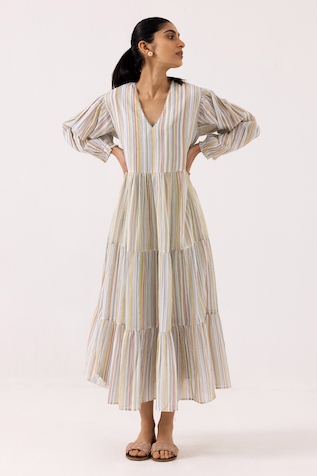 Label Shreya Sharma Stripe Print Midi Dress