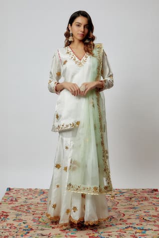 Yuvraani Jaipur Gota Patti Hand Embroidered Kurta Sharara Set 
