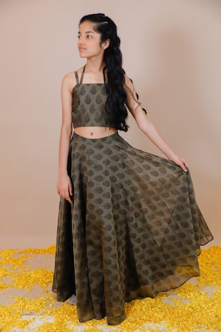 Swati Golyan Gulabchand Handblock Print Lehenga & Crop Top Set 