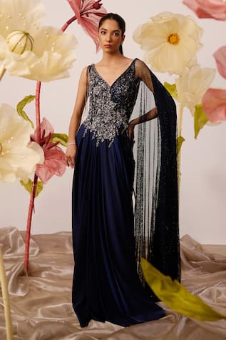 Roqa Clematis Moonlet Crystal Embroidered Gown 