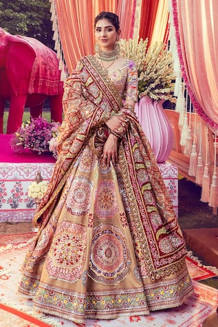 Mayyur Girotra Couture Mandala Floral Pattern Bridal Lehenga Set 