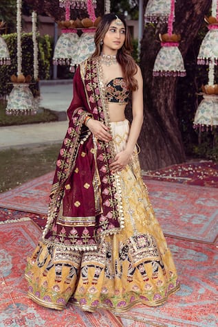 Mayyur Girotra Couture Floral Jaal Pattern Ombre Bridal Lehenga Set 