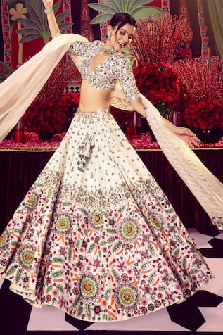 Mayyur Girotra Couture Zardozi Floral Embroidered Bridal Lehenga Set 