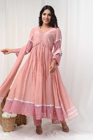 Gulabik Jaipur Floral Lace Embellished Anarkali Set 