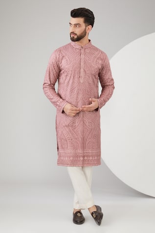 Chikankari Embroidered Silk Kurta Set 