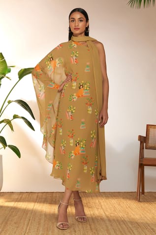 Masaba Tangy Tango Print One Shoulder Kaftan 