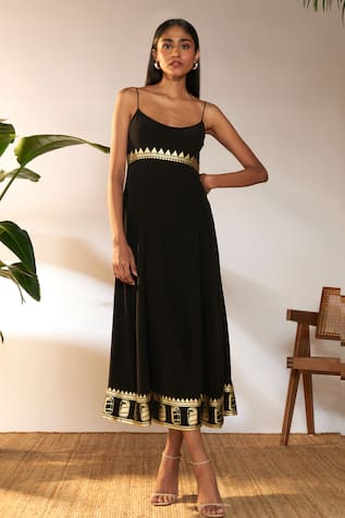 Masaba Foil Border Print Backless Dress 