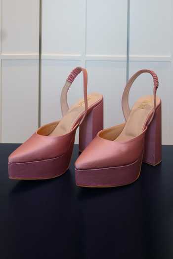 Tiesta Light Pink Satin Pointed Toe Block Heels 