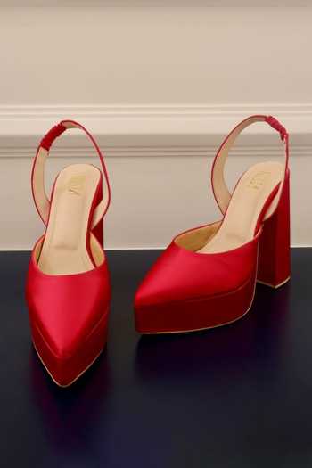 Tiesta Pink Pointed Toe Satin Block Heels 