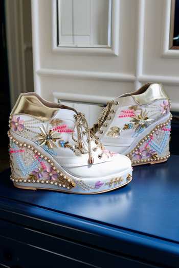 Tiesta Embroidered Sneaker Platform Wedges 
