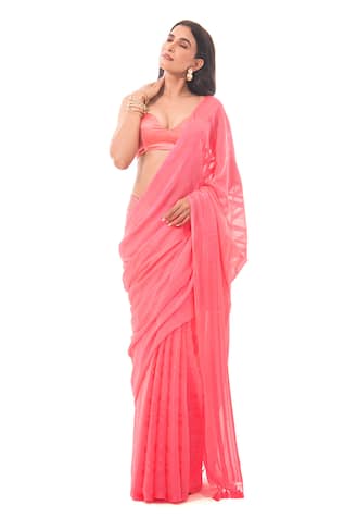 Sacred Weaves Handloom Saree With Stripe Detail 