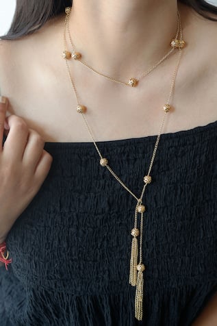 Engraved Ball Tasseled Necklace 