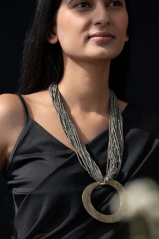 Arc Pendant Beaded Boho Necklace 