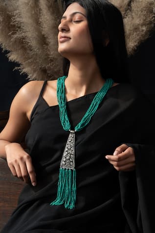 Turquoise Stone Embellished Long Necklace 
