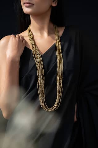 Layered Beads Embellished Long Necklace 