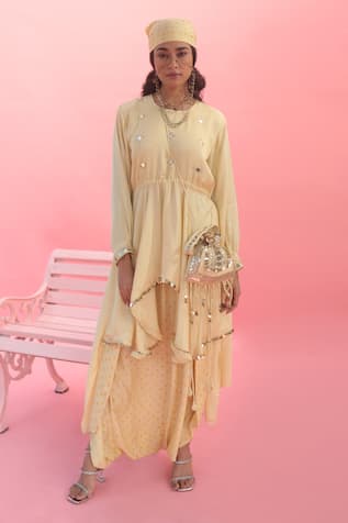 PRAHNAAYA Saakura Sequin Embroidered Tunic With Dhoti Skirt 