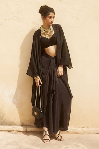 Paulmi and Harsh Tonal Embroidered Jacket Skirt Set 