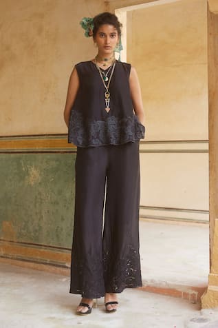 Paulmi and Harsh Tonal Embroidered Cami Top With Trouser 