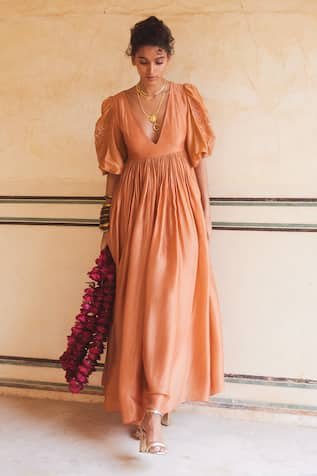 Paulmi and Harsh Embroidered Sleeve Maxi Dress 