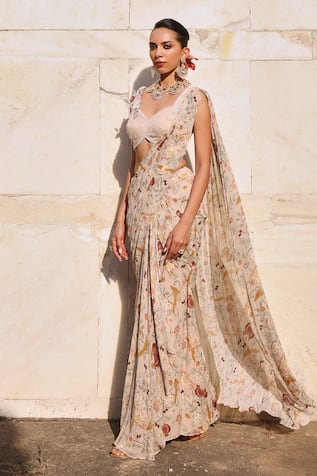 Seema Thukral Vihana Floral Print Pre-Draped Saree With Blouse 