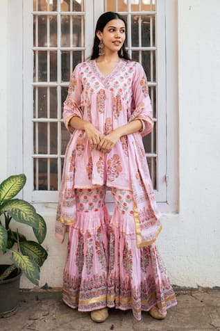 Maison Shefali Persian Blossom Print Kurta Sharara Set 