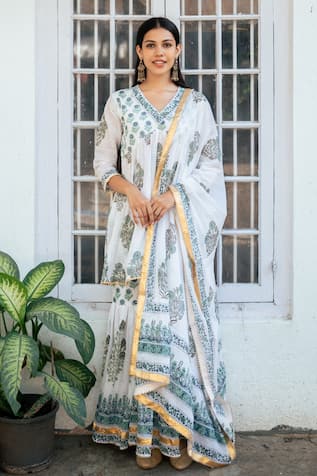 Maison Shefali Iris Bloom Print Short Kurta Sharara Set 