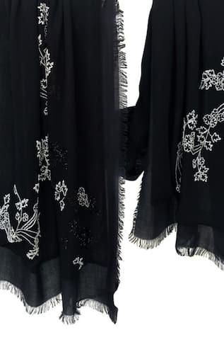 Floral Motifs & Beads Embroidered Scarf 