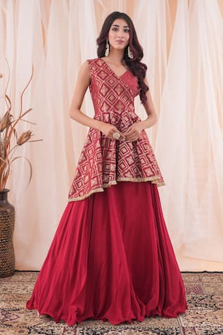 Farha Syed Hand Embroidered Peplum Top & Lehenga Set 