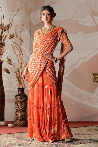 Farha Syed Embroidered Pre-Draped Sharara Saree With Blouse 