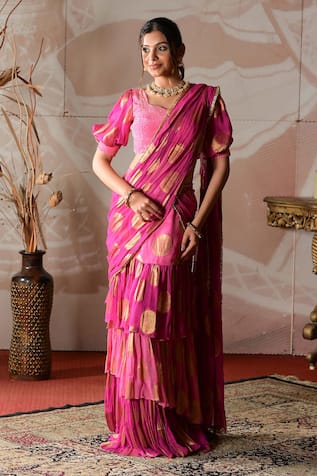 Farha Syed Hand Embroidered Pre-Draped Sharara Saree With Blouse 