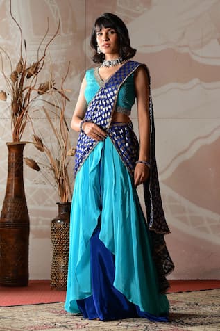 Farha Syed Embroidered Blouse & Pre-Draped Sharara Saree Set 