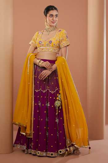 House Of Supriya Mirror Hand Embroidered Blouse Lehenga Set 