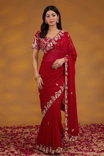 House Of Supriya Floral Border Embroidered Saree With Blouse 