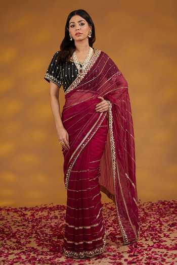 House Of Supriya Linear Embroidered Saree With Blouse 