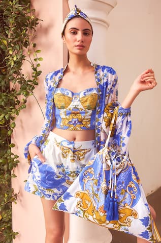 Zariaah Santorini Sunkiss Floral Print Shirt Shorts Set 