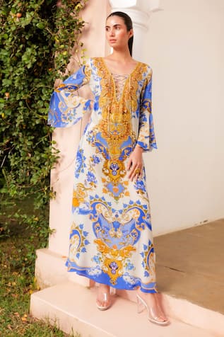 Zariaah Santorini Sunkiss Print Slit Dress 