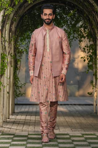 Label Niti Bothra Silk Chanderi Embroidered Nehru Jacket & Kurta Set 