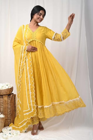 Gulabik Jaipur Florid Lace Embellished Anarkali Set 