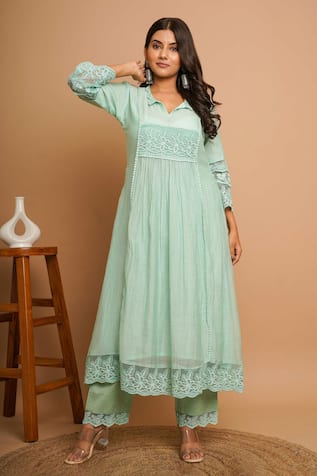 Gulabik Jaipur Lily Lace Embellished Collared Kurta With Pant 