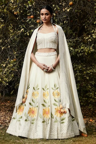 Basanti - Kapde Aur Koffee Sunflower Embroidered Lehenga Set 