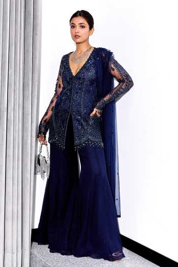 Label Sanya Gulati Tonal Embroidered Kurta Flared Pant Set 