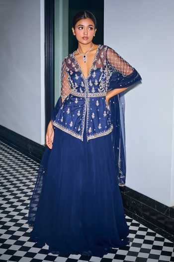 Label Sanya Gulati Stone Embroidered Peplum Kurta Skirt Set 