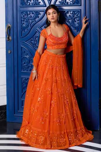 Label Sanya Gulati Floral Cutdana Embroidered Lehenga Set 