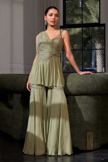 Label Sanya Gulati Embroidered Peplum Kurta & Sharara Set 