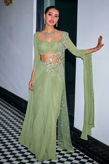 Label Sanya Gulati Embroidered Pre-Stitched Saree With Blouse 