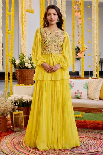Label Sanya Gulati Embroidered Peplum Top & Skirt Set 